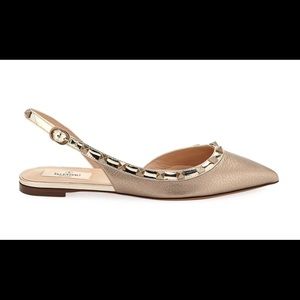 Rockstud Metallic Leather Slingback Ballet Flats